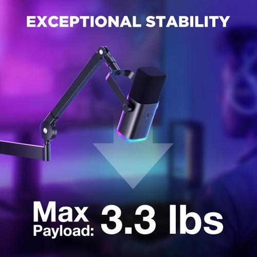 InnoGear Low Profile Mic Arm, 360° Rotatable Microphone Boom Arm Mic Stand for Fifine AM8 K669B Blue Yeti HyperX QuadCast SoloCast AT2020, with Mic Clip 3/8 to 5/8, 3/8 to 1/4 Adapter, Black