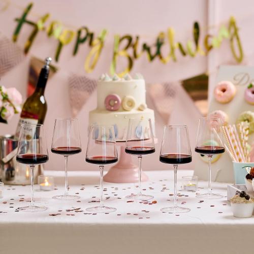 Crystal Wine Glasses Set of 6-13.5oz Clear Lead-Free Hand Blown Long Stem Square Red Wine Glasses with Gift Box for Christmas Wedding Birthday Party