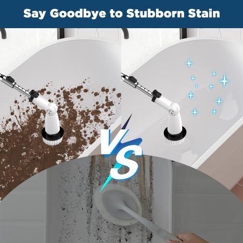 Color Black and White Electric Spin Scrubber, 2024 Upgraded Bathroom Cleaner, Power Shower Cleaning Brush with Extendable Handle & 4 Brush Heads, Dual Speed & USB-C Charging, Shower Scrubber for Bathtub, Tile, and Floor