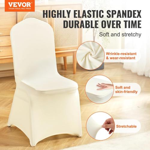 VEVOR Stretch Spandex Folding Chair Covers, Universal Fitted Chair Cover, Removable Washable Protective Slipcovers, for Wedding, Holiday, Banquet, Party, Celebration, Dining, 100PCS (Ivory/Beige) | for Wedding Holiday Party Banquet Celebration, Elegant Event Decor, Dining Room Chair Cover, Removable Washable Slipcovers