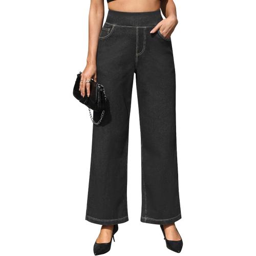 Size M AVAMO Wide Leg Stretchy Jeans for Women Pull On High Elastic Waist Sweatpant Jeans Trendy Baggy Straight Denim Pants