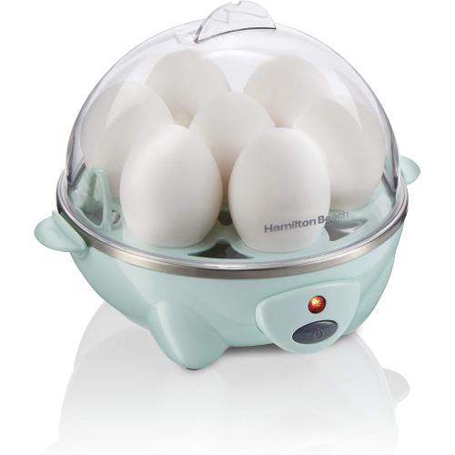 Hamilton Beach 3-in-1 Electric Egg Cooker for Hard Boiled Eggs, Poacher Eggs, Omelet Maker & Vegetable Steamer, Holds 7, Mint (25504)