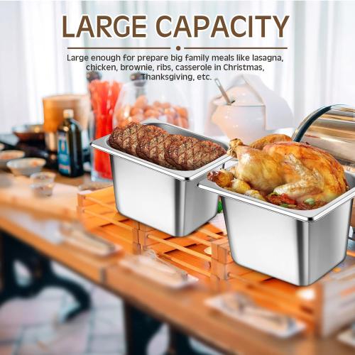 Baderke 4 Pack 1/6 Size Hotel Steam Table Pans with Lids, 6 Inch Deep 0.7 mm Thick 304 Stainless Steel Hotel Pans for Food Warmer, Cooking, Catering, Buffet and Commercial Kitchen Use
