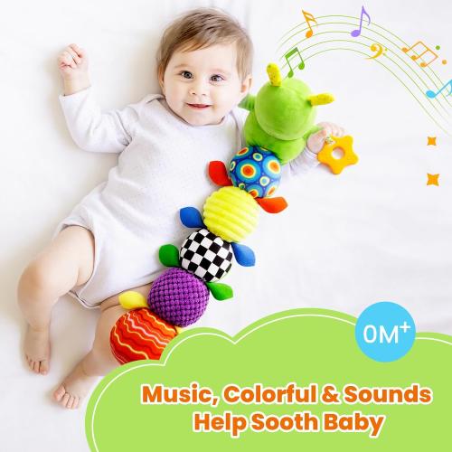 Baby Toys 0-6 Months, Washable Baby Musical Caterpillar Toys with 10 Children's Songs,Rattles,Teething Toys,Suitable for 0-6, 6-12 Months Infant Tummy Time Toy,Newborn Baby Boy&Gril Toy(Green)