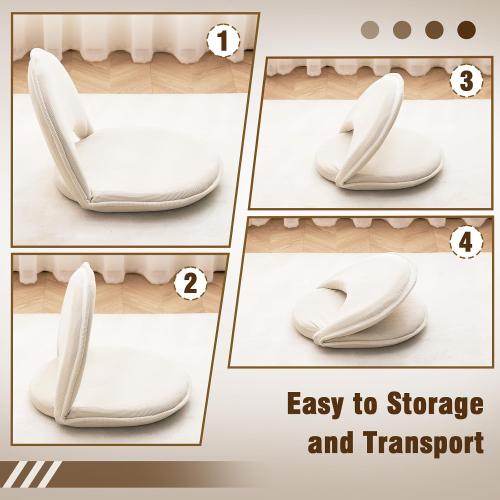 YOUKEEEJOJO Floor Chair 5-Position Adjustable Back Support Chair Foldable Camping,Video-Gaming Reading Watching, Upholstered Meditation Convenient Seats (Beige)