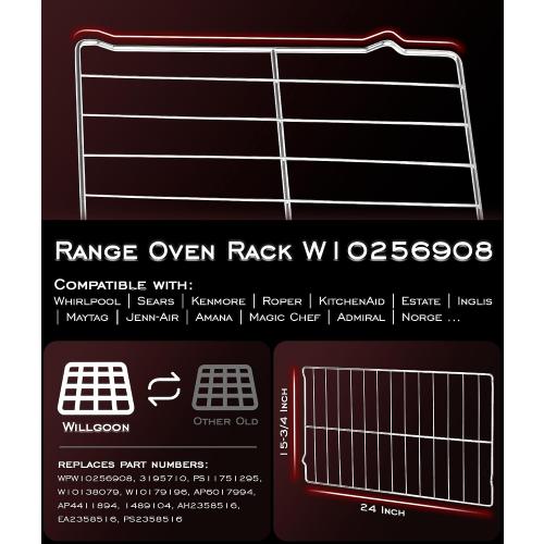 New Upgraded W10256908（24 x 15-3/4 Inches）Oven Rack Replacement for Whirlpool Range Stove Oven Parts, Replaces W10138079, 3195710, W10179196, 304 Stainless Steel, 2Pcs