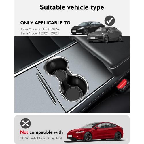 Center Console Cup Holder Insert for Tesla Model Y Accessories 2020-2025, [Won't be Pulled Out] Upgrade Silicone Airbags Design for Tesla Model 3 2023 2022 2021 Central Console Cup Pad - Black