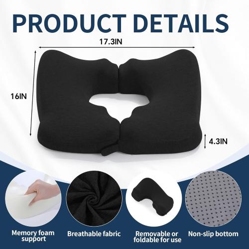 BALAPET Memory Foam Bed Sore Cushions for Butt, Ergonomic Bedsore Pressure Relief Pillow for Sleeping and Sitting, Removable T Shaped Opening Tailbone Cushion for Bed Sores on Buttocks(Black)
