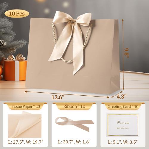 PASEOTA 50 Set Medium Gift Bags with Handles (Champagne, 12.6x9.8x4.3 In)