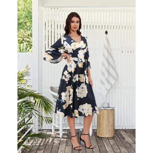 Size XL...Womens Cocktail Dress 2025 Homecoming Fall Vintage Long 3/4 Bell Sleeves Semi Formal Dresses for Wedding Guest