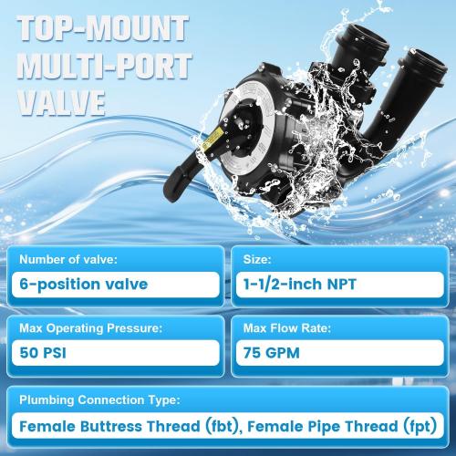 BLACK SP0710XR50 Backwash Valve Coupling Compatible with Hayward Pro-Series Vari-Flo Vertical Grid DE Filters, 6-Position Reverse Multiport Valve Coupling with 1-1/2-inch NPT Ports