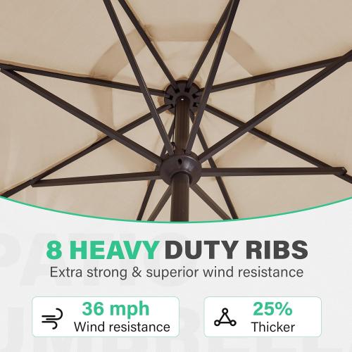 JEAREY 9' Outdoor Patio Umbrellas, Market Umbrella, Beige | 8 Sturdy Ribs, Tilt & Crank lift, Vented Canopy, Ideal for Garden, Deck, Backyard, Pool‼️missing pieces‼️