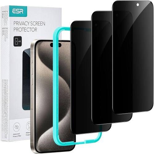 ESR 3 Pack for iPhone 15 Pro Privacy Screen Protector, Anti-spy Tempered-Glass Privacy Screen Protector, Micro-curved Edges, Case Friendly | Anti-spy, Tempered-Glass, Micro-curved Edges, Case Friendly