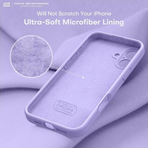 LOVE 3000 Designed for iPhone 16 Case, Premium Silicone with [Soft Anti-Scratch Microfiber Lining] Shockproof Protective Phone Case for Men Women Girls 6.1, Light Purple
