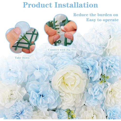 MoKoHouse Blue Backdrop Artificial Flower Wall: 12 Packs 15x15 Inches Photo Backdrop Panels Silk Flower Wall for Wedding Party Baby Bridal Shower