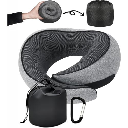 SZXYX Neck Travel Pillows for Airplanes, 100% Pure Memory Foam Neck Pillow for Airplanes, Comfortable Breathable Cover, 360° Support Stowable Pillows for Sleeping, Car, Airport Travel Essentials L