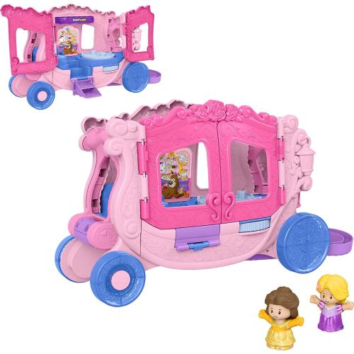 Fisher-Price Little People Toddler Toy Disney Princess Pull-Along Musical Carriage Playset with Figures for Pretend Play Kids Ages 18  Months