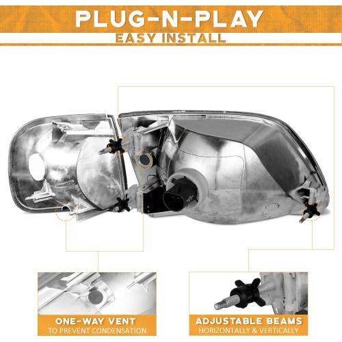 Headlights Assembly for 1997-2003 F150 / 1997-2002 Ford Expedition / 1998-1999 F250, Headlamp Corner Parking Turn Signal Marker Light Does NOT fit models produced before July 1996