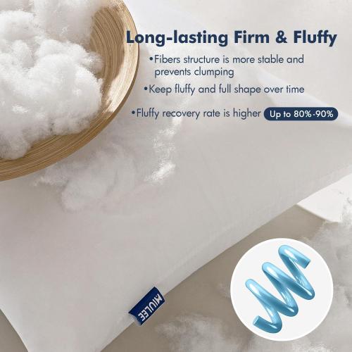 MIULEE Throw Pillows Inserts, Pack of 2 12x20 Inch 100% Virgin Fiber Filling Bed Couch Pillows