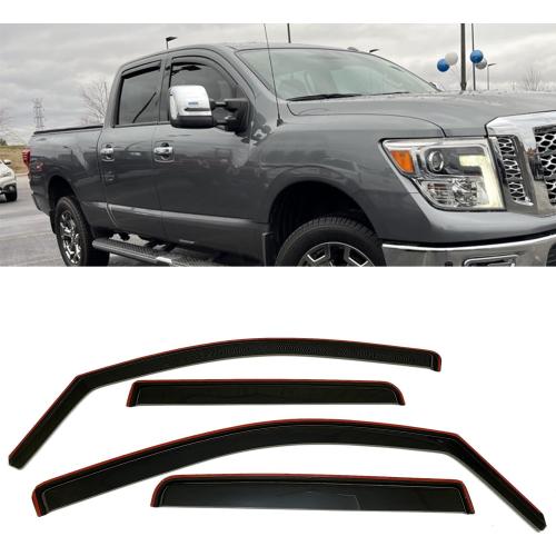 in-Channel Style Smoke Window Sun Rain Visors Vent Guard Shade Compatible with Nissan Titan Crew Cab 2004-2015