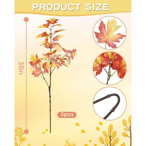 DuHouse 6 pcs  Artificial Maple Leaves Branches, Fall Faux Maple Leaf Stems for Vase, Autumn Decorations for Home, Thanksgiving, Halloween, Wedding Centerpiece Decor