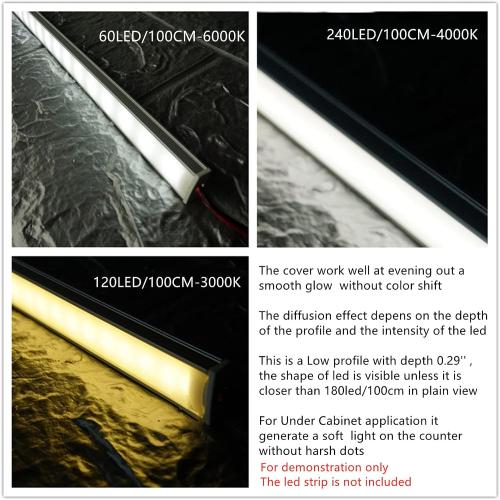 THMOOTHER LED Strip U Channel Diffuser 6-Pack 1FT,17X7.5MM Surface Mounted Aluminum Track with UV Resistance Milky Cover Cabinet Flush Installed Low Profile with Double Sided Tape