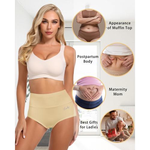 Size XXL Women's High Waisted Underwear Tummy Control Stretch Soft Comfy Breathable Nylon Full Coverage Panties Briefs 5 Pack