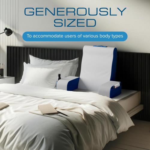 Blue and White 19Inch Wedge Reading Cushion, Back Pillow for Bed Sitting Up, Cushion with Arms for TV Book Gaming Dorm Rooms, Backrest