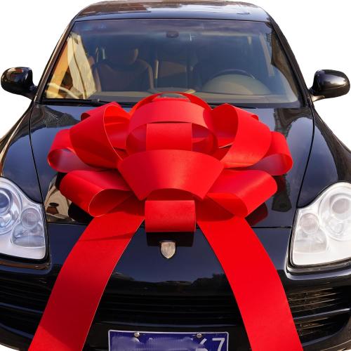 43 Giant Car Bow | 43 Red Velvet Car Bow - Huge Car Bow with Non Scratch Magnet Base, Weather Resistant and Waterproof Vinyl Magnetic Big Car Bow (1 Pack)