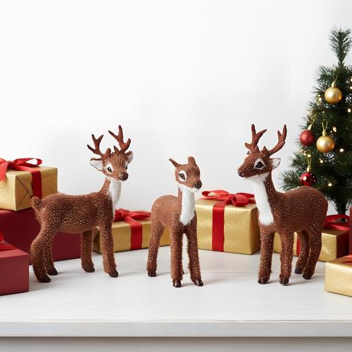 3 Pcs Christmas Reindeer Decor, Festive Holiday Decorations, Rustic Elk Ornaments, Handcrafted Tabletop Decor for Home, Office, Fireplace, Mantle (Brown)