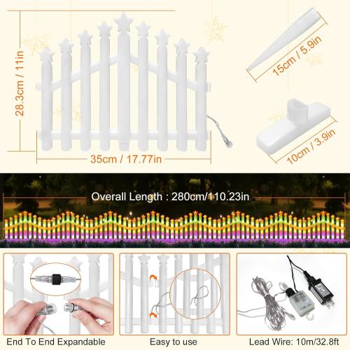 White Garden Picket Fence Lights 8 Pack, 11 Modes Fence Lights with Remote,13.8 x 11 inch Christmas Tree Fence Lights Plug in,Plastic White Edgings Garden Picket Fence Lights for Landscape Patio Yard Xmas