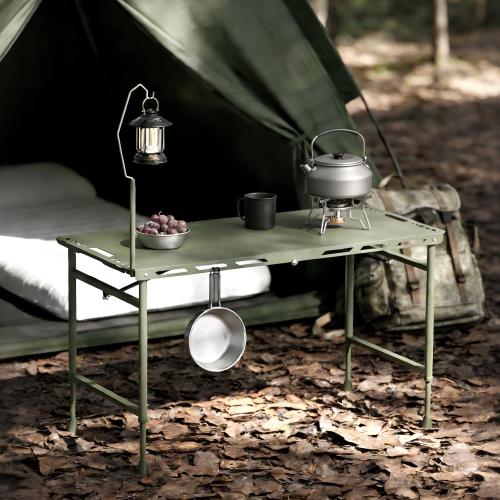 3.4 Ft Folding Camping Table - 12 lb Lightweight Portable Picnic Table with Adjustable Height & Carry Handle - Large Folding Table for Outdoor BBQ, Beach, Hiking & Home