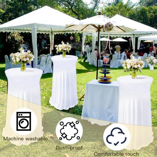 5 Pack White Cocktail Table Covers - 32 x 43 Inch Stretch Spandex Cocktail Tablecloths with Skirt Round Stretch High Top Table Cloths for Party, Bar, Pub, Wedding, Banquet, Birthday