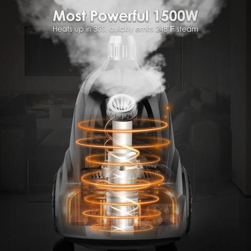 Color Black Steamer for Clothes, Jenaely 1500W Standing Garment Steamers, 35s Fast Heat-up, 80 Mins of Continuous Powerful Steam with 2.8L Water Tank, Pants Clip & Children's Clothing Hanger