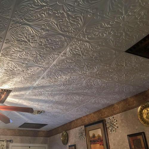 Color White Set of 8 A La Maison Ceilings R139 Spanish Silver Foam Glue-up Ceiling Tile (21.6 sq. ft./Case), Pack of 8, Plain White