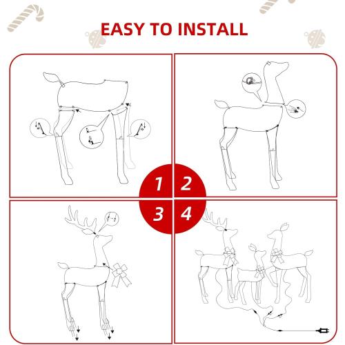 HOYECHI 5 FT Oversized Christmas Decorations Outdoor Lighted Reindeer – 3-Piece 2D Deer Family Set with 160 Warm White LED Lights for Yard, Lawn, Garden & Porch Holiday Display - Gold