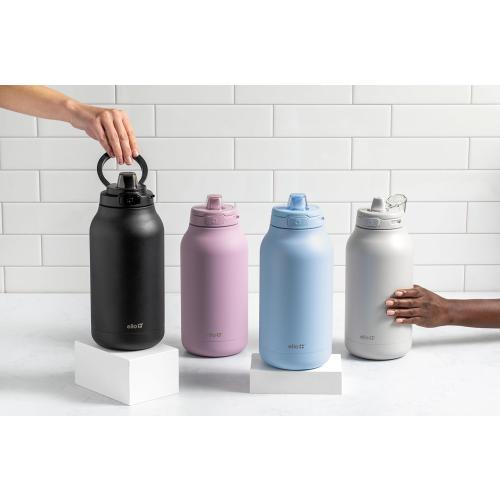 Ello Hydra 64oz Stainless Steel Water Jug with Locking Leak Proof Lid | Reusable Half Gallon Vacuum Insulated Metal Bottle with Silicone Straw, Keeps Drinks Cold All Day, Gift Ready, Black