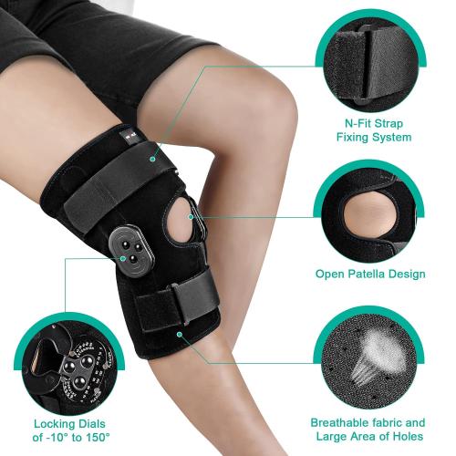 Hinged Knee Brace, Knee Immobilizer with Locking Dials & Side Stabilizers, Medical ROM Knee Brace for Knee Pain, Arthritis, ACL, PCL, MCL,Meniscus Tear, Injuries/Post OP, Prevent Hyperextension