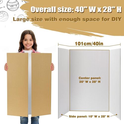 8 PCS Trifold Poster Board- Large 40 x 28 Tri Fold Display Board Hard & Thick White Presentation Cardboard for Science Fair, School Projects, and Business Presentations Supply
