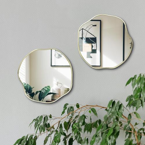 POZINO Irregular Shaped Mirror, 16 Asymmetrical Mirror, Gold Scalloped Rounded Mirrors, Modern Frameless Abstract Mirrors for Living Room Bedroom Bathroom Entryway Fireplace Hallway