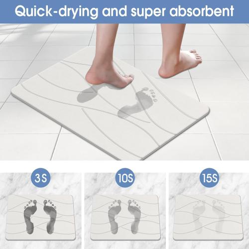 Stone Bath Mat Diatomaceous Earth Shower Mat Non-Slip Super Absorbent Diatomite Stone Bath Mats for Bathroom Floor Quick Drying Natural Easy to Clean(23.6''×15.4 White)