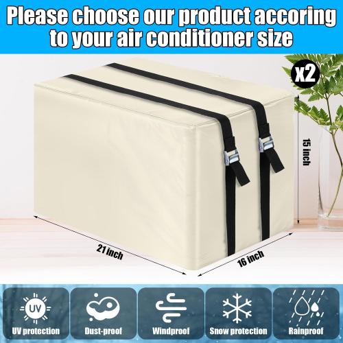 2 Pack Window Air Conditioner Cover for Outside Winter Windproof 3 Layer Insulation Window Air Conditioner Freeze Protection Cover for Outdoor Ac Unit(21 w X 16 d X 15 h,Beige)