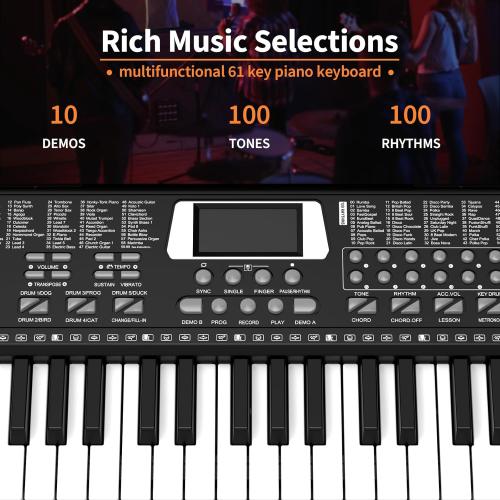 61 keys keyboard piano, Electronic Digital Piano with Built-In Speaker Microphone, Sheet Stand and Power Supply, Portable piano Keyboard Gift Teaching for Beginners