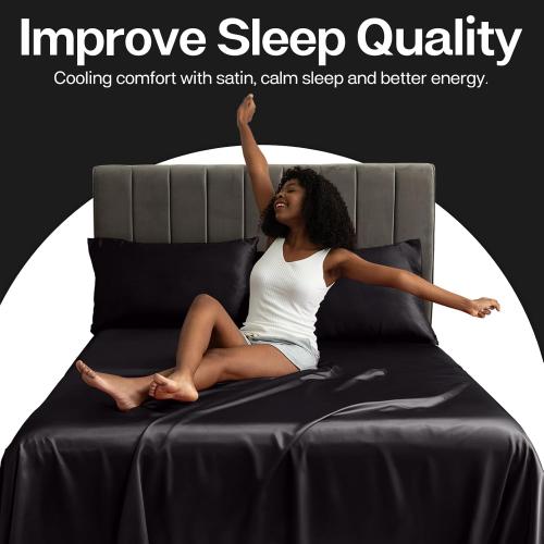 MR&HM Satin Pillowcase for Hair and Skin, Silk Satin Pillowcase 2 Pack, Queen Size Pillow Cases Set of 2, Silky Pillow Cover with Envelope Closure (20x30, Black)