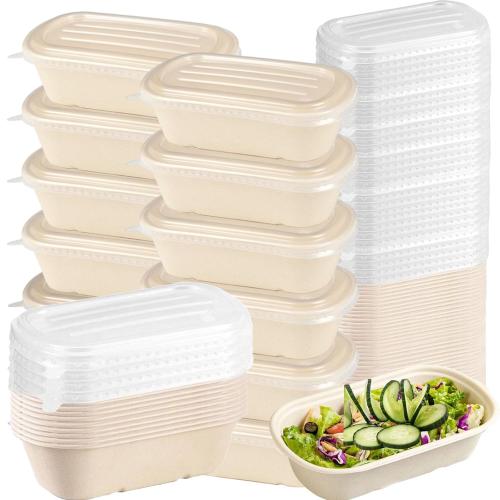 44 Pack 23 oz Compostable Take Out Food Containers with PP Lid, Biodegradable Bagasse Paper Bowls Disposable Cardboard Meal Prep Containers Soup Serving Bowls for Leftovers, Salad