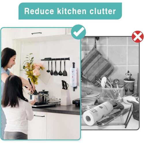 Paper Towel Holder, Self Adhesive or Drilling Paper Towel Holder Under Cabinet, Stainless Steel Black Paper Towel Holders Wall Mount for Kitchen, Bathroom, Sink, Pantry, Fridge