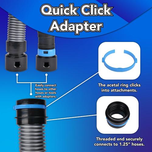 Cen-Tec Systems 94709 Quick Click 16 Ft. Hose for Home and Shop Vacuums with Expanded Multi-Brand Power Tool Adapter Set for Dust Collection