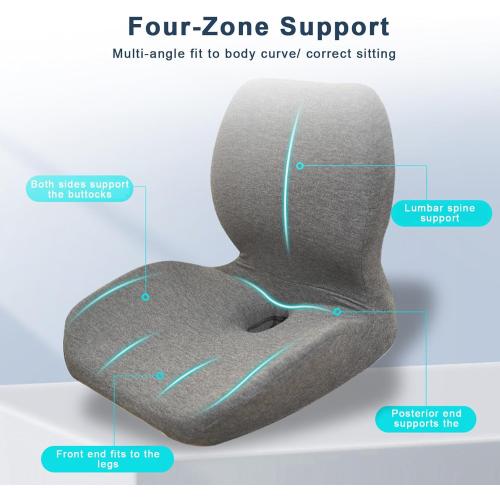 Seat Cushion, Memory Foam Chair Seat Cushion with Lumbar Support Back Cushion for Students Coccyx Cushion Office Car Booster Seat Cushion Posture Correction