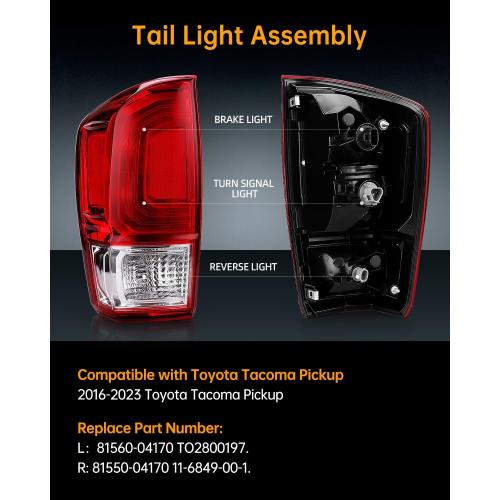 OKLPF Rear Brake Tail Lights Compatible With 2016 2017 2018 2019 2020 2021 2022 2023 Toyota Tacoma Pickup Replace 81550-04170,Red Taillights Assembly,Includes A Luxurious Box,Right Passenger Side