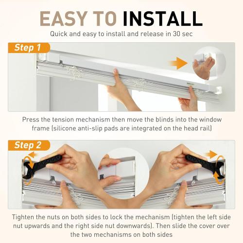 No Drill Mini Blinds, Horizontal Window Blinds & Shades, 44 Wx64 H, White | Fabublinds 1 Vinyl Mini Blinds No Drill No Tool Easy Installation, Cordless for Kids & Pets Safety w/ Metal Top Rail